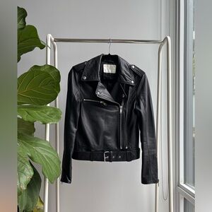 ZARA | Black Vegan Leather Cropped Belted Moto Jacket M